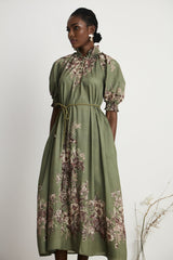 Pascale belted floralprint ramie midi dress
