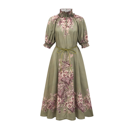 Pascale belted floralprint ramie midi dress