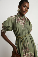 Pascale belted floralprint ramie midi dress
