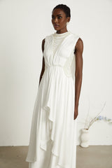 Pascale white fauxpearl pleated maxi dress