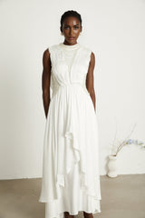 Pascale white fauxpearl pleated maxi dress