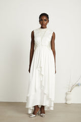 Pascale white fauxpearl pleated maxi dress