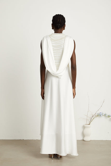 Pascale white fauxpearl pleated maxi dress