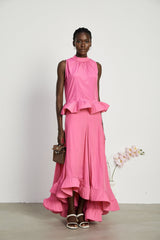 Pasqualina Skirt & Top Set Pink Ruffled Pleated Design