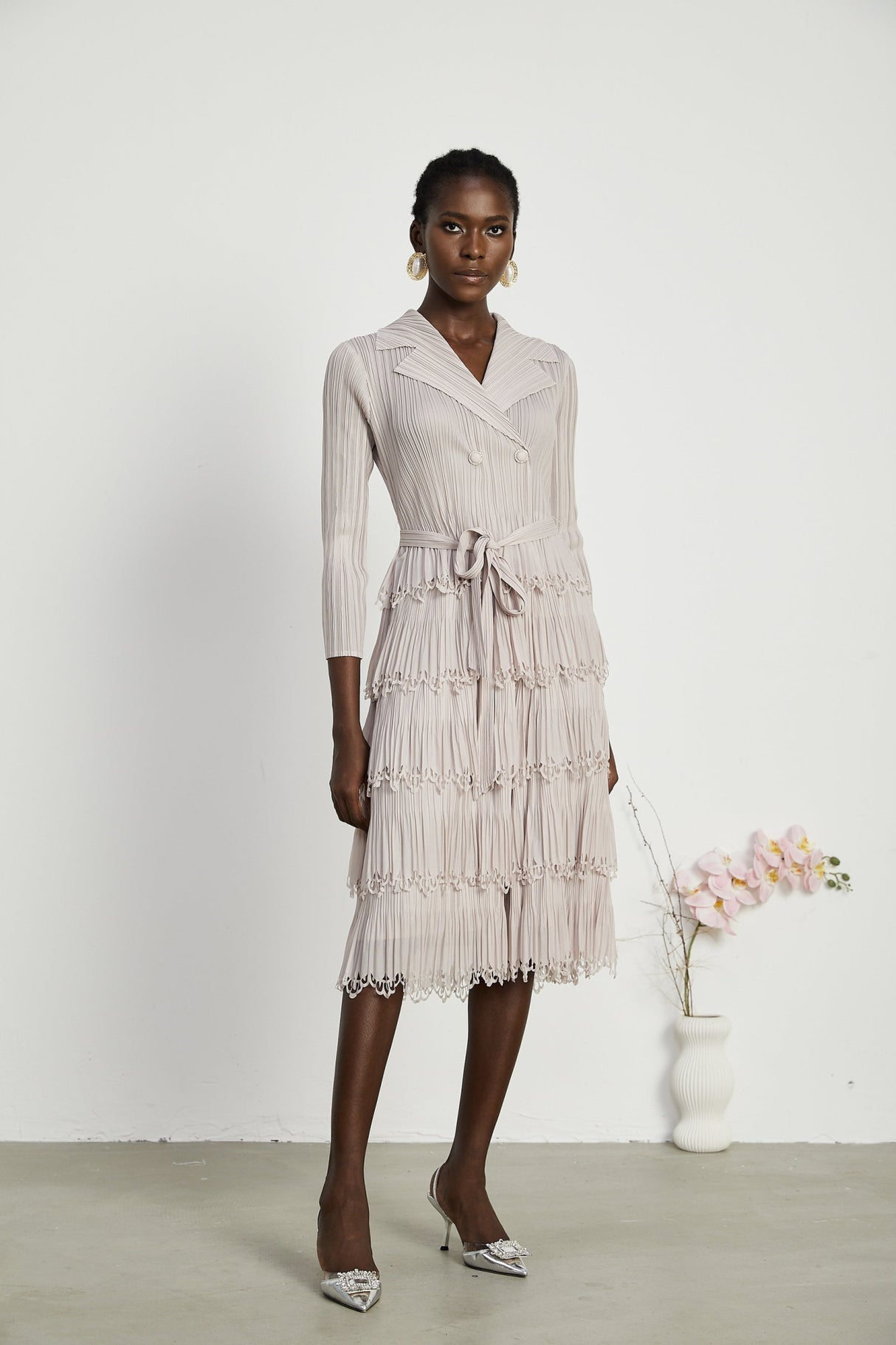 Pasqualina Tiered Pleated Midi Dress