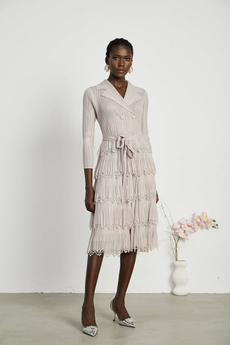 Pasqualina Tiered Pleated Midi Dress