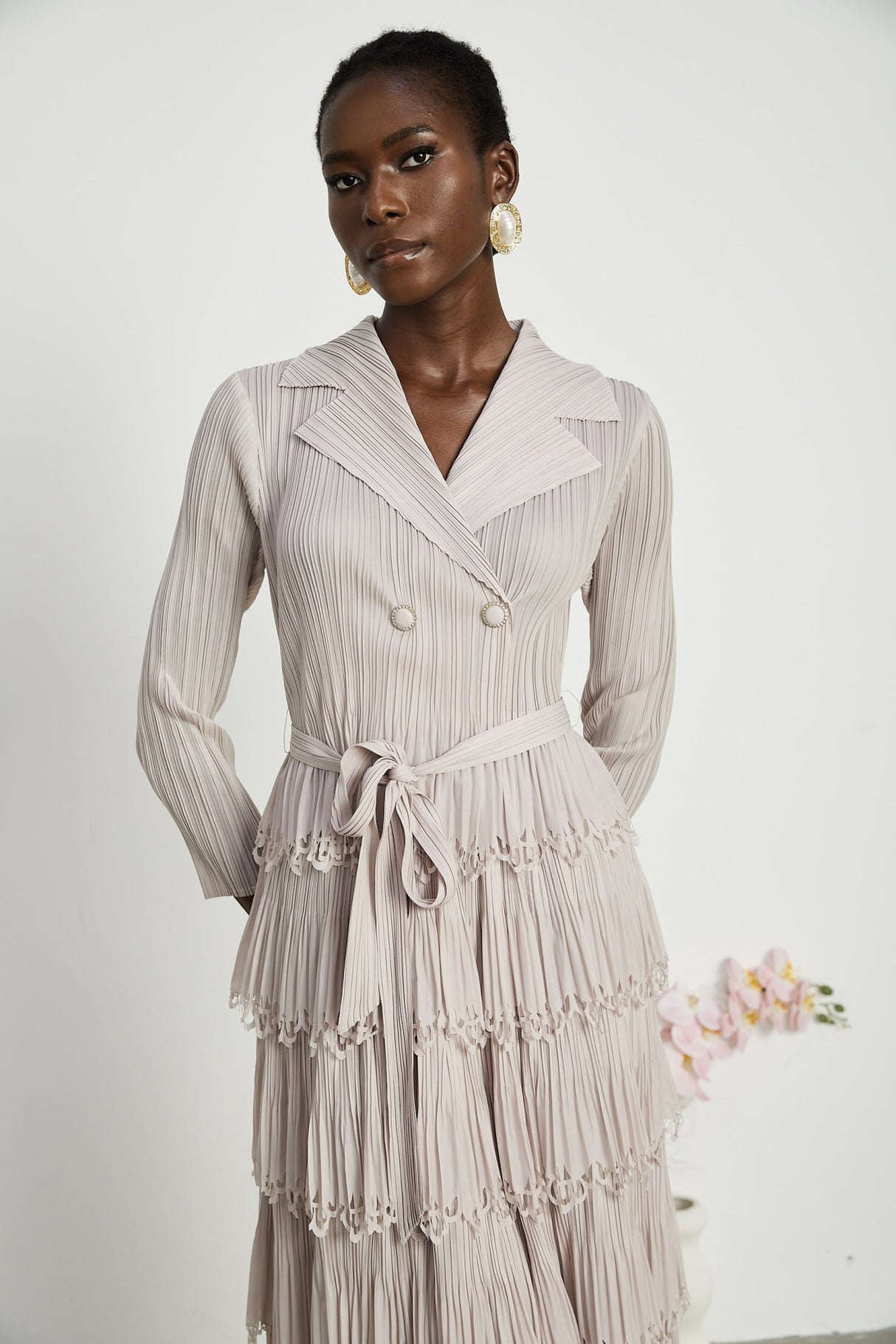 Pasqualina Tiered Pleated Midi Dress