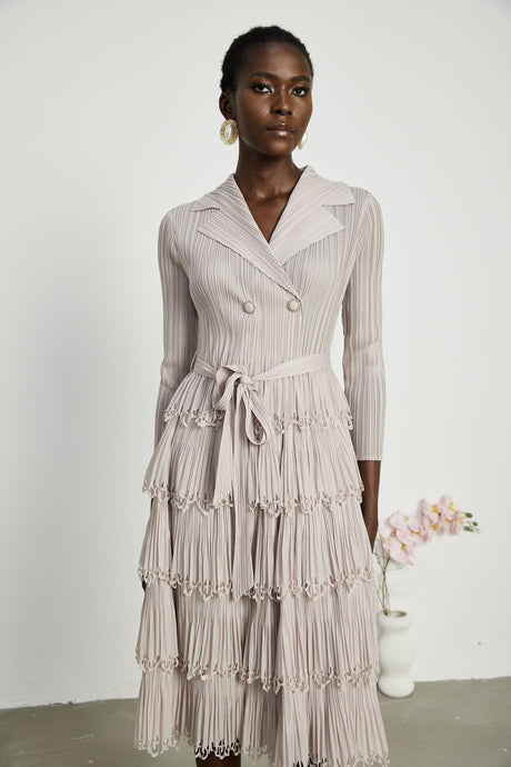 Pasqualina Tiered Pleated Midi Dress