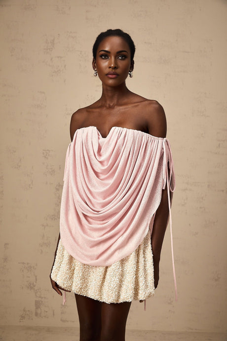 Pasqualina Top Pink Off Shoulder Ruched & Strapless