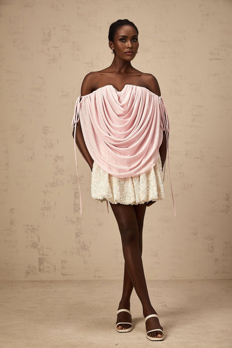Pasqualina Top Pink Off Shoulder Ruched & Strapless