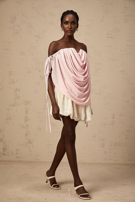 Pasqualina Top Pink Off Shoulder Ruched & Strapless