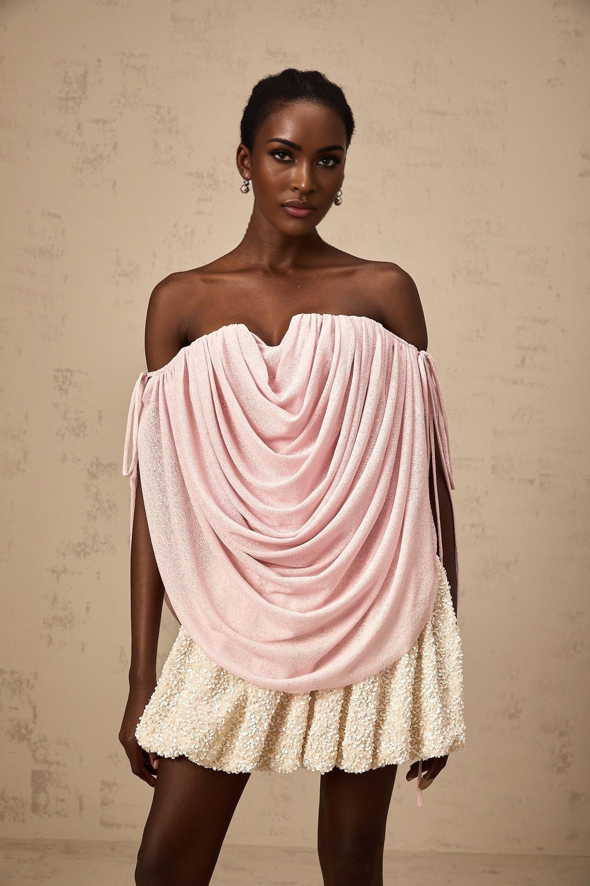 Pasqualina Top Pink Off Shoulder Ruched & Strapless