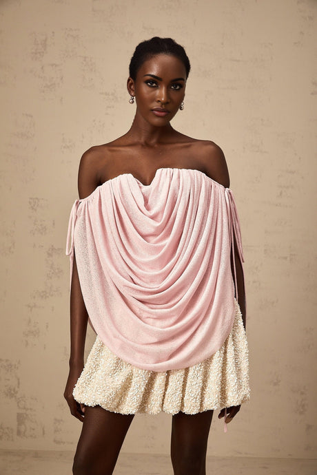 Pasqualina Top Pink Off Shoulder Ruched & Strapless