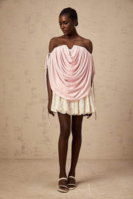 Pasqualina Top Pink Off Shoulder Ruched & Strapless