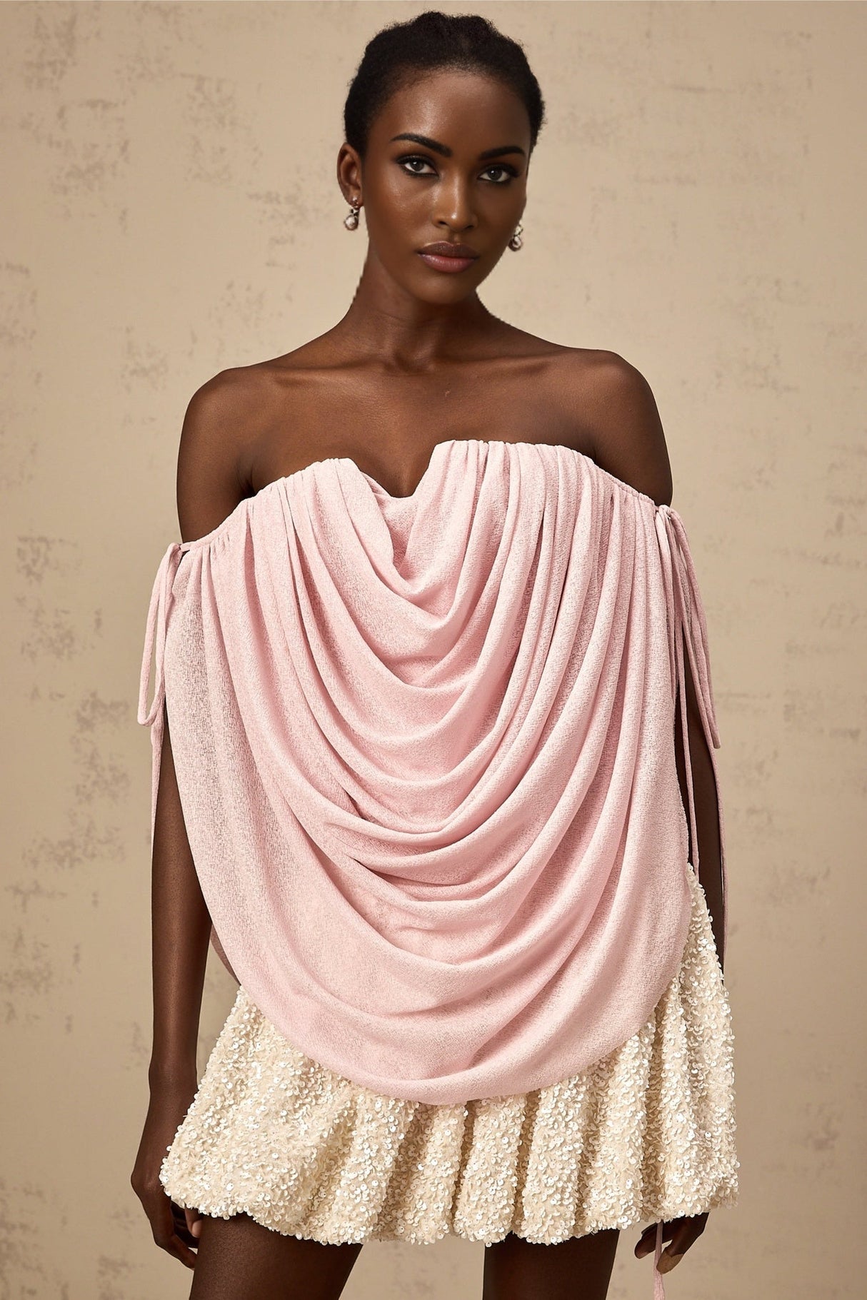 Pasqualina Top Pink Off Shoulder Ruched & Strapless