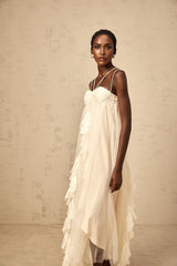 Pasquina Maxi Dress Ruffled Tulle Layered Neutrals