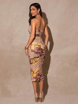 Pasquina Midi Dress - Spaghetti Strap - Wedding Occasion - Pencil Hem - Bodycon - Elegant Style