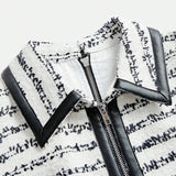 Patchwork Leather Striped Jumper Dress For Women AutumnWinter