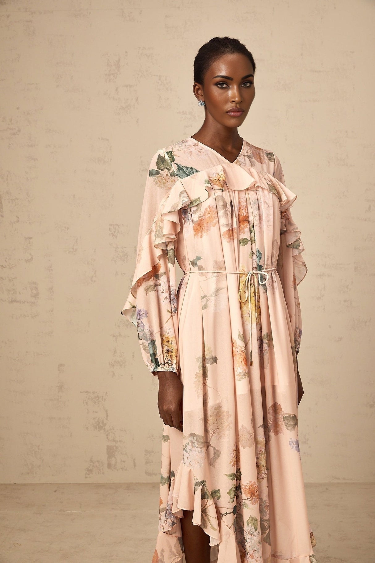 Patricia floral print midi dress with ruffled trim