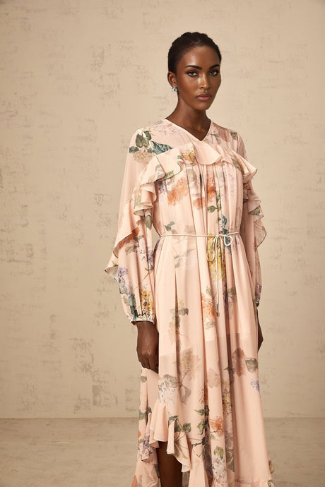 Patricia floral print midi dress with ruffled trim