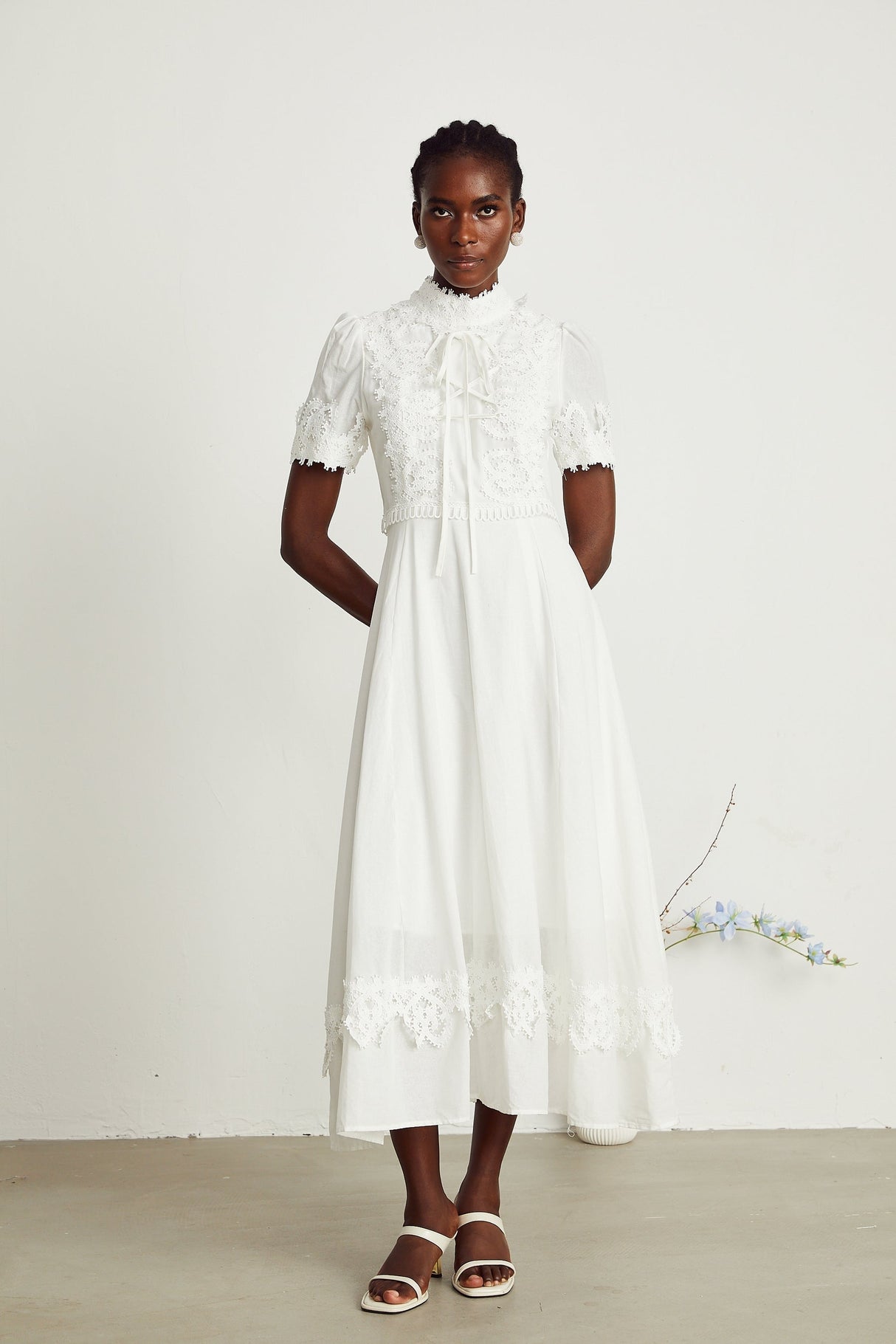 Patricia white florallace midi dress