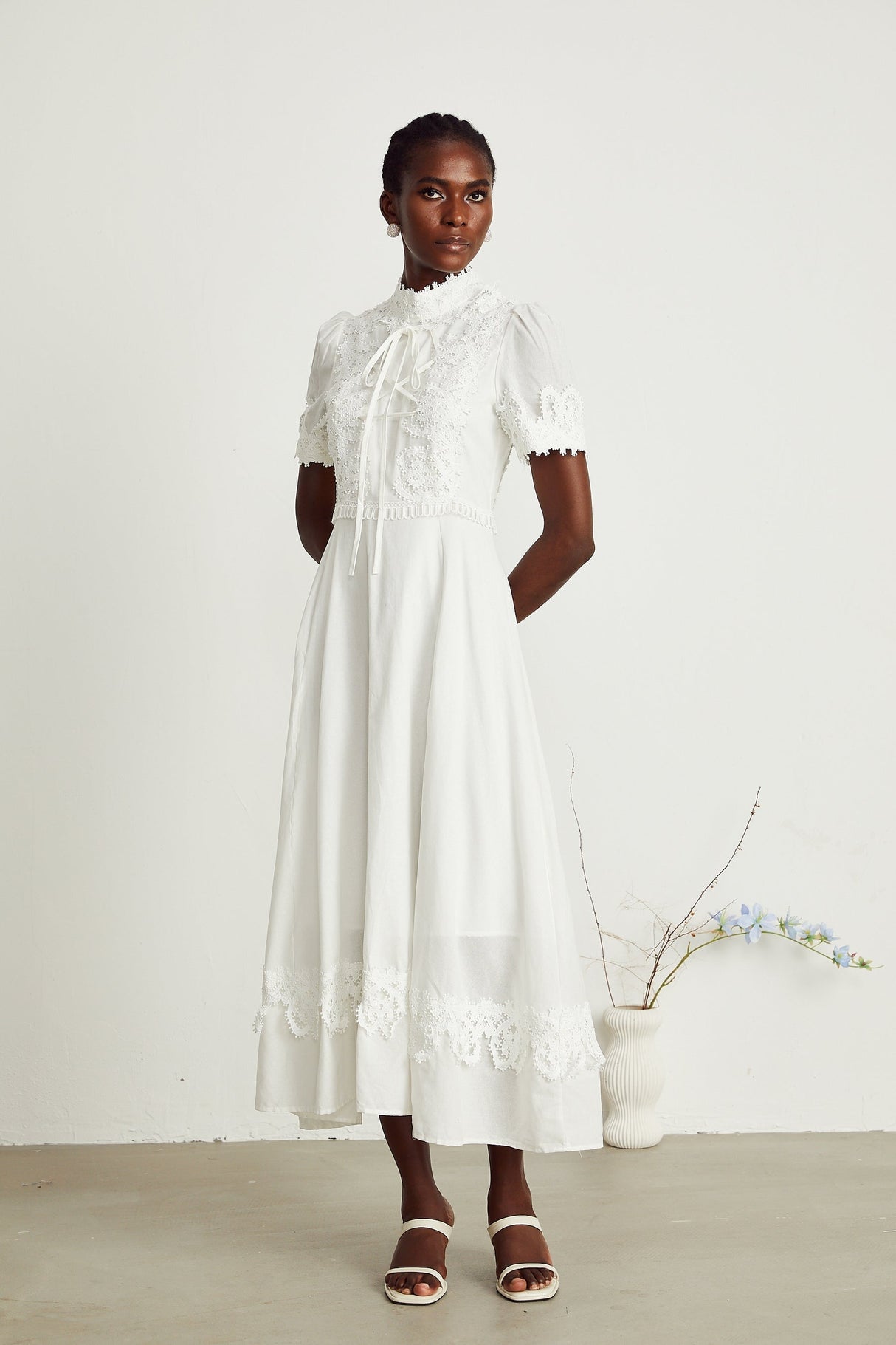 Patricia white florallace midi dress
