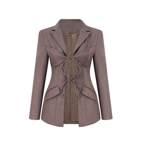 Patrizia Blazer Grey Tie Up Design & Fitted Two Pockets