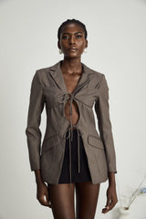 Patrizia Blazer Grey Tie Up Design & Fitted Two Pockets