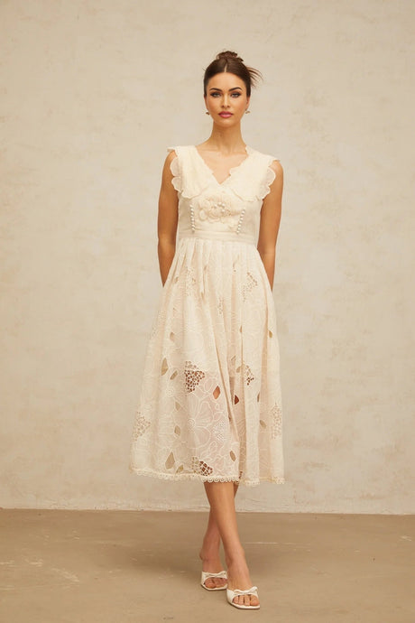 Patrizia Midi Dress Beaded Floral Embroidered & Cut - Out