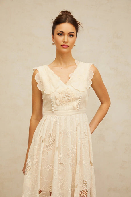 Patrizia Midi Dress Beaded Floral Embroidered & Cut - Out