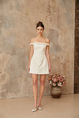 Patrizia Mini Dress White Off - shoulder Braid Detail & Puff Skirt