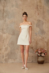 Patrizia Mini Dress White Off - shoulder Braid Detail & Puff Skirt