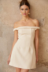 Patrizia Mini Dress White Off - shoulder Braid Detail & Puff Skirt
