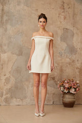 Patrizia Mini Dress White Off - shoulder Braid Detail & Puff Skirt
