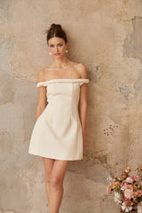 Patrizia Mini Dress White Off - shoulder Braid Detail & Puff Skirt