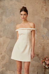 Patrizia Mini Dress White Off - shoulder Braid Detail & Puff Skirt