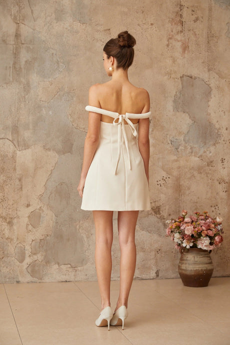 Patrizia Mini Dress White Off - shoulder Braid Detail & Puff Skirt
