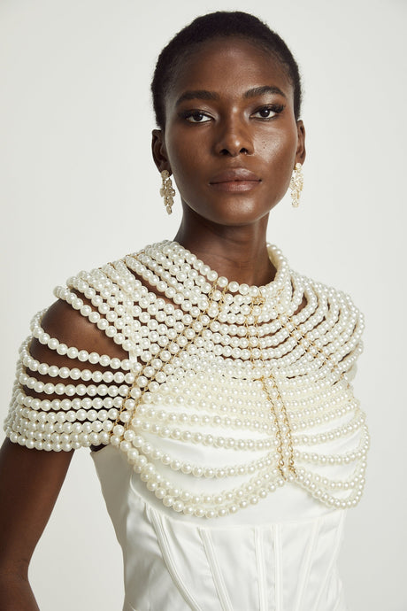 Patrizia Shawl White Faux - Pearl Open - Back