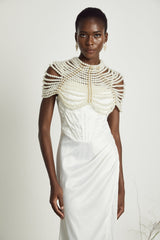 Patrizia Shawl White Faux - Pearl Open - Back