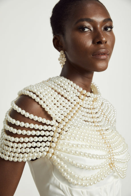 Patrizia Shawl White Faux - Pearl Open - Back