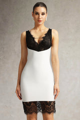 Patrizia White Lace Mini Dress V-Neckline Fitted Silhouette