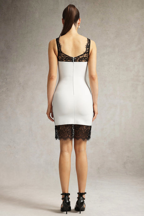 Patrizia White Lace Mini Dress V-Neckline Fitted Silhouette