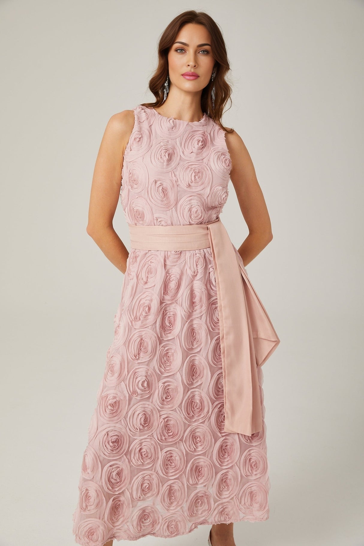 Paulette pink floral tiewaist midi dress