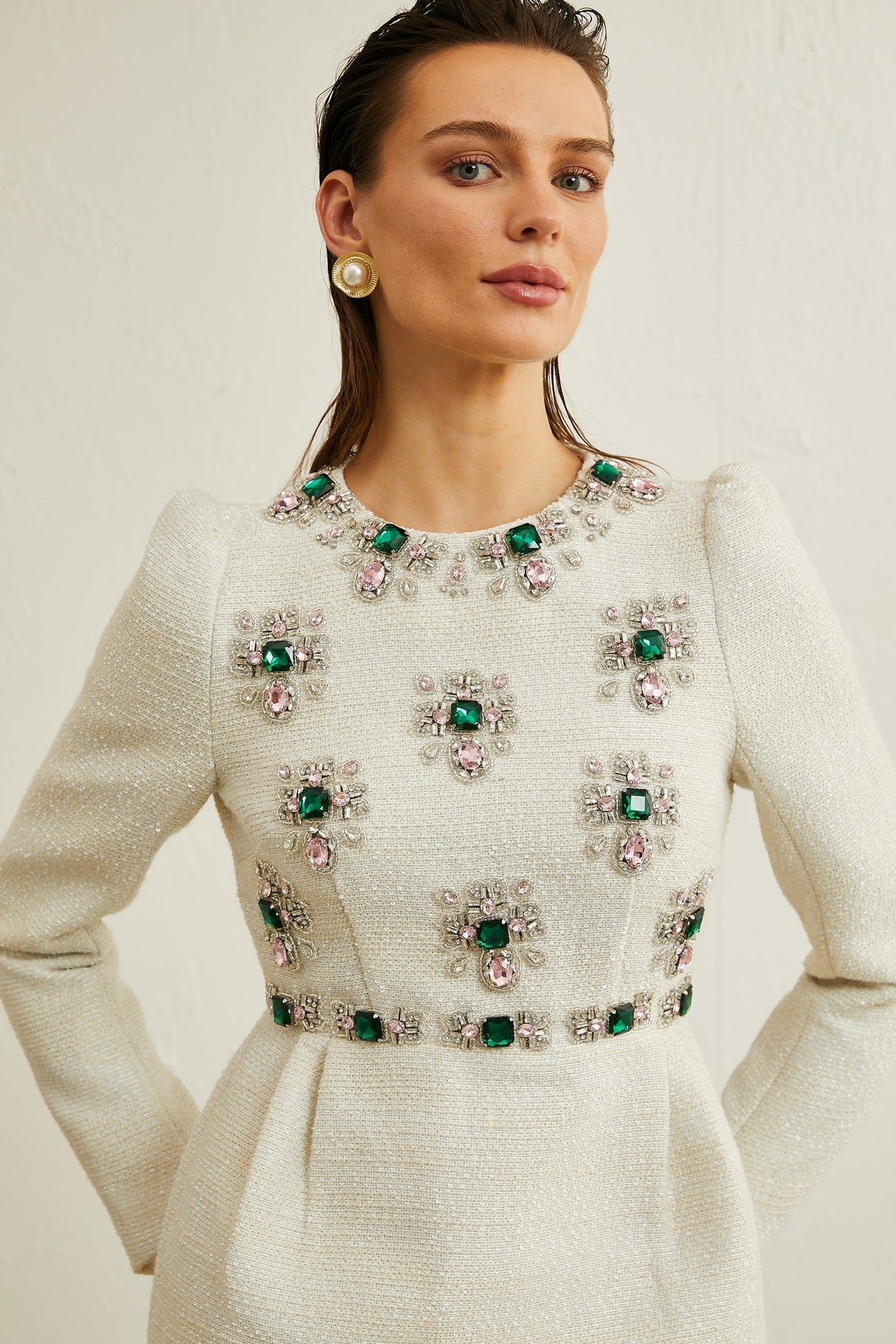 Pauline white tweed beadembellished mini dress