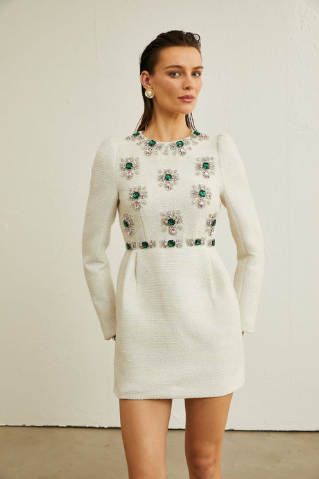 Pauline white tweed beadembellished mini dress