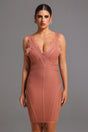 Peach Lionce Bandage Sleeveless V Neck Lace Mini Dress