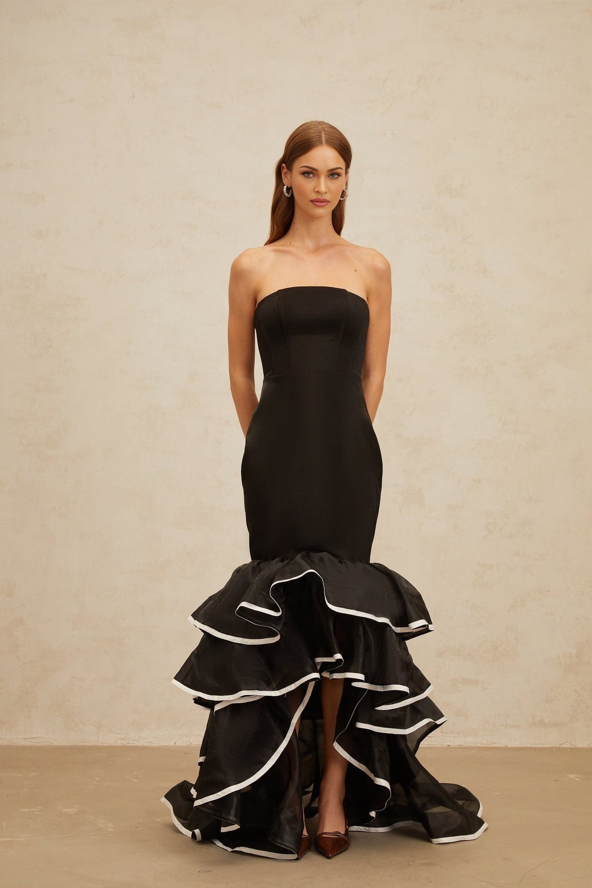Pellegrina Maxi Dress - Black - Off - Shoulder - Ruffle - Mermaid Hem