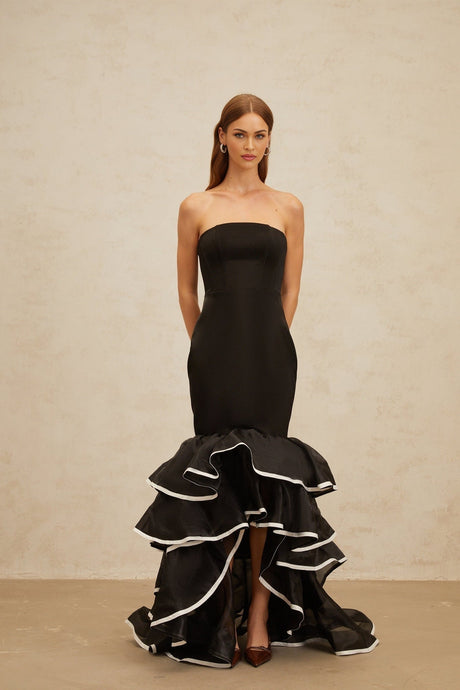 Pellegrina Maxi Dress - Black - Off - Shoulder - Ruffle - Mermaid Hem
