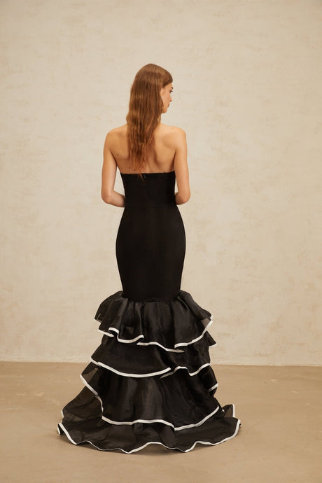 Pellegrina Maxi Dress - Black - Off - Shoulder - Ruffle - Mermaid Hem