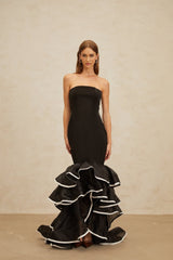 Pellegrina Maxi Dress - Black - Off - Shoulder - Ruffle - Mermaid Hem